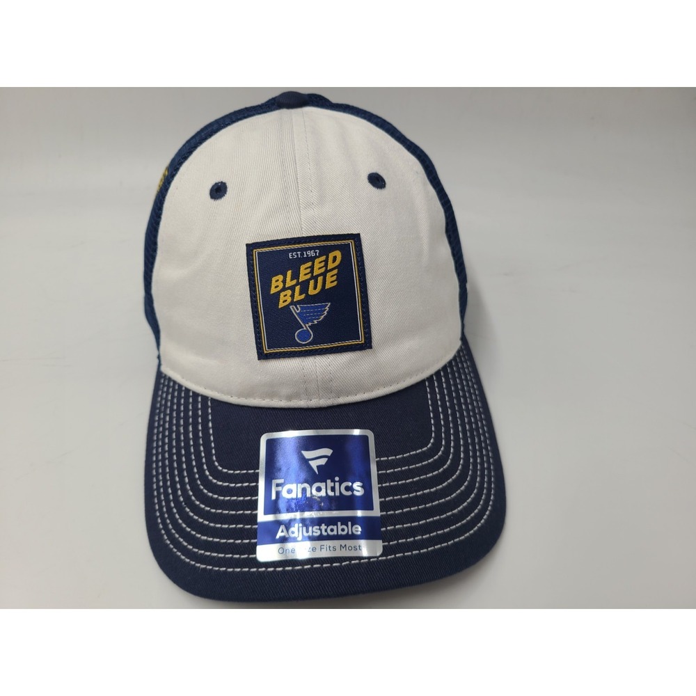 St Louis Blues‎ Bleed Blue Fanatics Mesh Trucker Snapback Hat Cap NHL White Blue